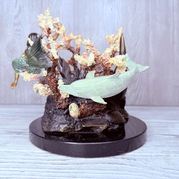 SPI gallery nautical brass mermaid dolphin coral reef candle holder figurine - Picture 16 of 16